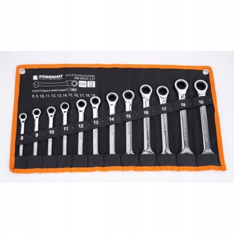 KLUCZE PŁASKO OCZKOWE Z GRZECHOTKĄ ZESTAW KLUCZY KOMPLET 12EL. 8-19MM CrV