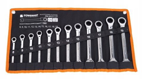 KLUCZE PŁASKO OCZKOWE Z GRZECHOTKĄ ZESTAW KLUCZY KOMPLET 12EL. 8-19MM CrV