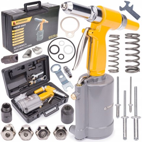 Nitownica PNEUMATYCZNA Do Nitów 2,4 - 6,4 mm 1400kg Solidna Zestaw