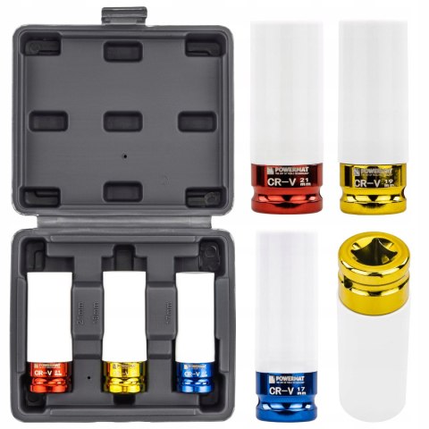 ZESTAW NASADEK UDAROWYCH DO FELG ALUMINIOWYCH 17/19/21 MM KOLOROWE 3 SZT