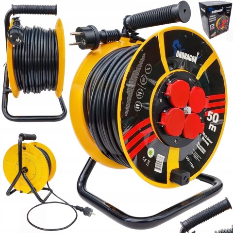 Przedłużacz bębnowy, ogrodowy Ondragon 50 m 4 szt. gniazd czarny 3x2,5