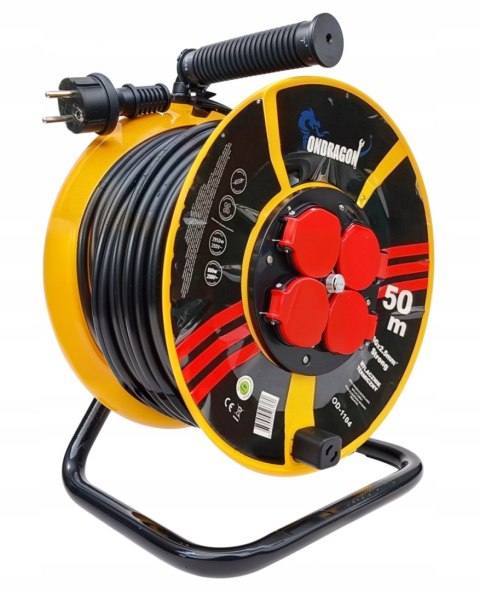 Przedłużacz bębnowy, ogrodowy Ondragon 50 m 4 szt. gniazd czarny 3x2,5