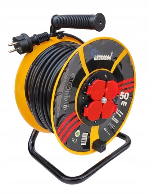 Przedłużacz bębnowy, ogrodowy Ondragon 50 m 4 szt. gniazd czarny 3x2,5