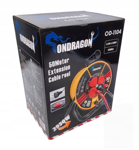 Przedłużacz bębnowy, ogrodowy Ondragon 50 m 4 szt. gniazd czarny 3x2,5