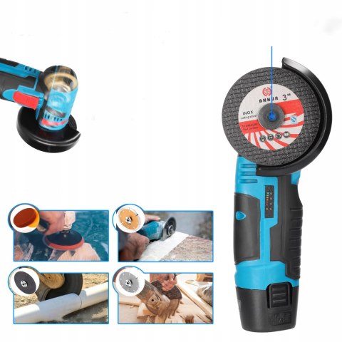 SZLIFIERKA KĄTOWA MINI PRZENOŚNA AKUMULATOROWA 2000 mAh 19500rpm