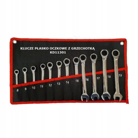 ZESTAW KLUCZE PŁASKO OCZKOWE Z GRZECHOTKĄ 8-19MM 12 SZTUK KLUCZY PŁACHTA