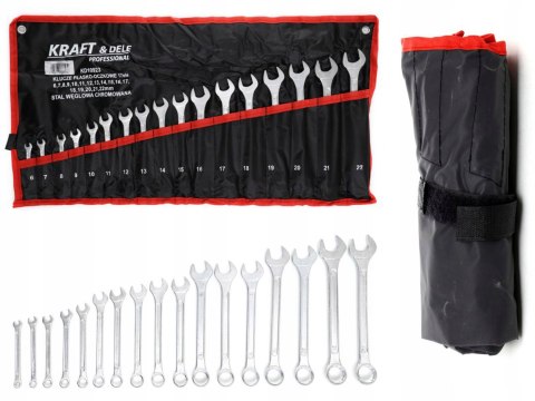 ZESTAW KLUCZY NA PŁACHCIE KLUCZE PŁASKO-OCZKOWE 6-22mm 17szt. PŁASKIE +ETUI