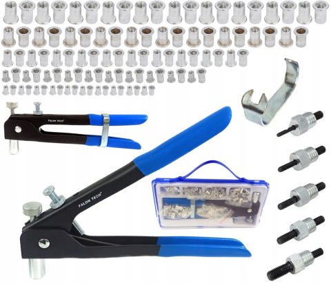 NITOWNICA RĘCZNA Z 5 KOŃCÓWKAMI DO NITONAKRĘTEK M3-M8 + 100EL NITONAKRĘTEK