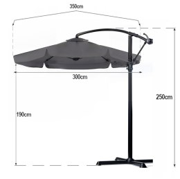 PARASOL OGRODOWY SZARY DUŻY SKŁĄDANY REGULOWANY Z WYSIEGNIKIEM 350CM 3,5M