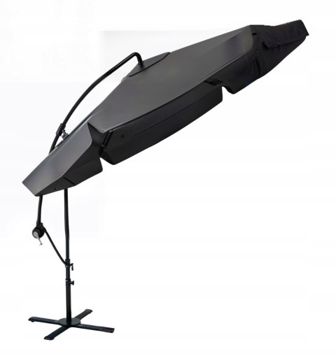PARASOL OGRODOWY SZARY DUŻY SKŁĄDANY REGULOWANY Z WYSIEGNIKIEM 350CM 3,5M