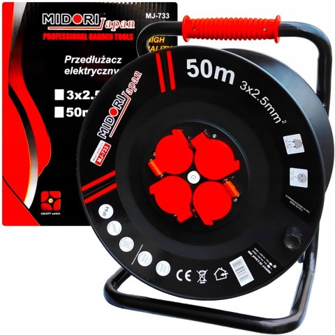 Przedłużacz bębnowy, ogrodowy MIDORI JAPAN 50 m 4 szt. gniazd czarny