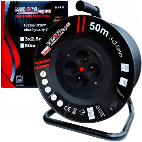 Przedłużacz bębnowy, ogrodowy MIDORI JAPAN 50 m 4 szt. gniazd czarny