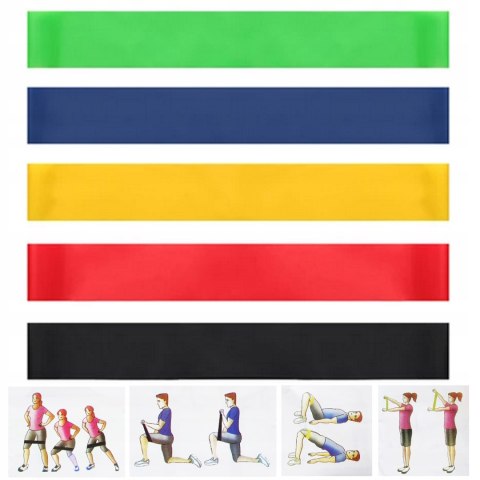 ZESTAW 5 GUM DO ĆWICZEŃ TAŚM MINI FITNESS CROSSFIT