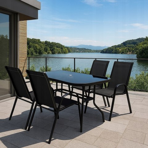 ZESTAW MEBLI DO OGRODU TARASU STÓŁ 120X72 4x KRZESŁA Black OGRODOWYCH