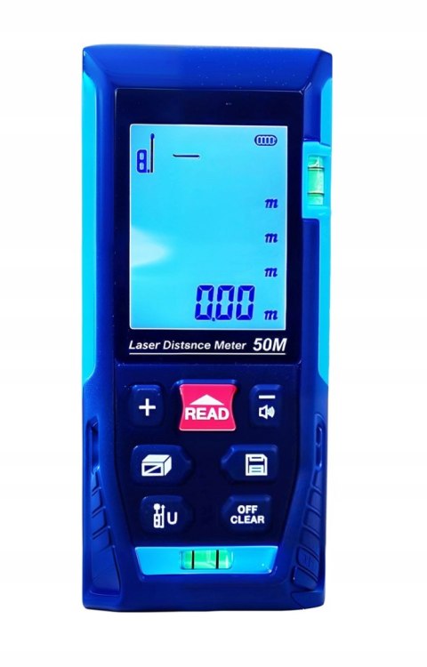 DALMIERZ LASEROWY MIERNIK ODLEGŁOŚCI CYFROWY 50M poziomica KĄTOMIERZ