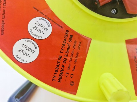 PRZEDŁUŻACZ BĘBNOWY BUDOWLANY 50m LISTWA ZASILAJĄCA NA BĘBNIE 3x2,5MM