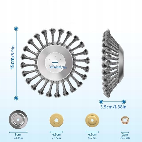 TARCZA SZCZOTKA DRUCIANA DRUCIAK DO KOSY SPALINOWEJ CHWASTÓW DRUT 15cm