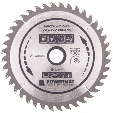 Tarcza WIDIOWA Do Drewna Piły Piła 160 x 20 mm 40Z