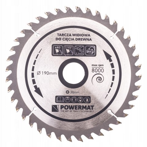 Tarcza WIDIOWA Do Drewna Piły Piła 190 x 30 mm 40Z