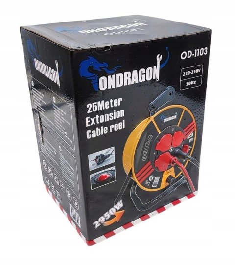 K PRZEDŁUŻACZ BĘBNOWY BUDOWLANY OGRODOWY 25M 3x2,5 KABEL NA BĘBNIE +BLOKADA