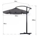 PARASOL OGRODOWY SZARY DUŻY SKŁĄDANY REGULOWANY Z WYSIEGNIKIEM 350CM 3,5M