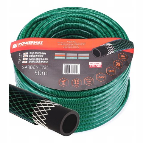 WĄŻ OGRODOWY 3-WARSTWOWY 20BAR 1/2" 50M DO PODLEWANIA PCV PRODUKT POLSKI