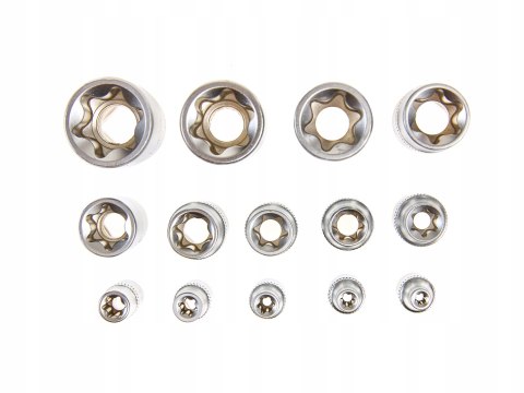 KLUCZE NASADOWE TORX E4-E24 NASADKI TORKS WEWNĘTRZNE ZESTAW KLUCZY 14 SZT.