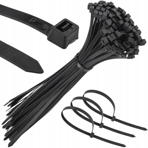 MOCNE OPASKI ZACISKOWE KABLOWE TRYTKI CZARNE TAŚMA 7.6X400MM 100SZT TRYTKI