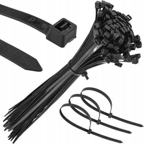 MOCNE OPASKI ZACISKOWE KABLOWE TRYTKI CZARNE TAŚMA 7.6X500MM 100SZT TRYTKI