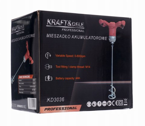 Mieszadło 20V M14 Akumulatorowe 1x Bateria 4Ah 100 mm 800RPM Kraft&Dele