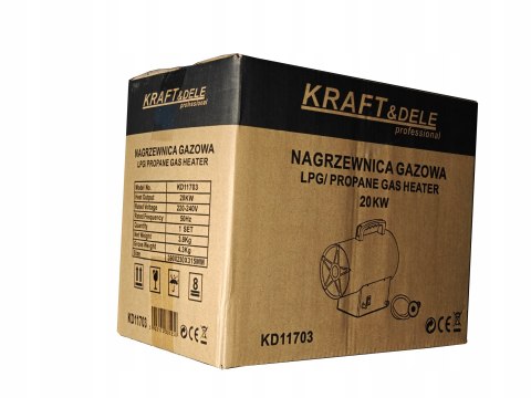 NAGRZEWNICA GAZOWA NA BUTLĘ DMUCHAWA DUŻA MOC 20KW + WĄŻ REDUKTOR KD11703