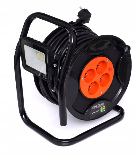 PRZEDŁUŻACZ BĘBNOWY NA BĘBNIE ZWIJAK 30M 4 GNIAZDA + LAMPA LED 20W KD4037