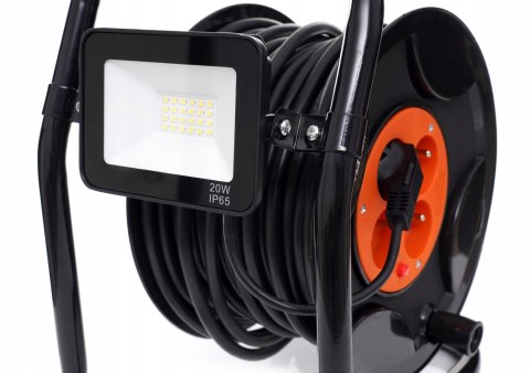 PRZEDŁUŻACZ BĘBNOWY NA BĘBNIE ZWIJAK 30M 4 GNIAZDA + LAMPA LED 20W KD4037