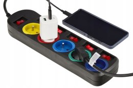 Przedłużacz Listwa Zasilająca Sieciowa Czarna 5 Gniazda 230V 1,5M KD4000-CZ