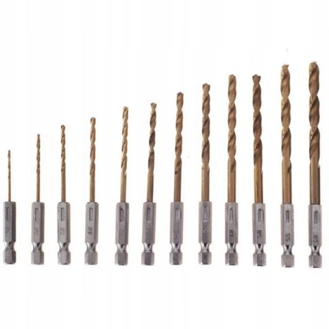 WIERTŁA TYTANOWE DO METALU BETONU ZESTAW HSS 13SZT