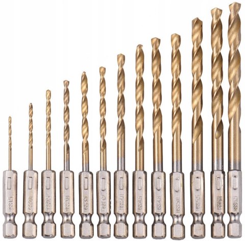 WIERTŁA TYTANOWE DO METALU BETONU ZESTAW HSS 13SZT