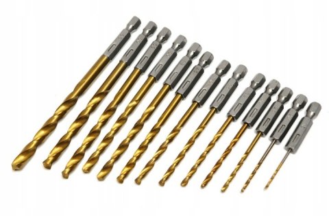 WIERTŁA TYTANOWE DO METALU BETONU ZESTAW HSS 13SZT