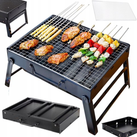 GRILL SKŁADANY TURYSTYCZNY WALIZKA PRZENOŚNY OGRODOWY WĘGLOWY Z UCHWYTEM
