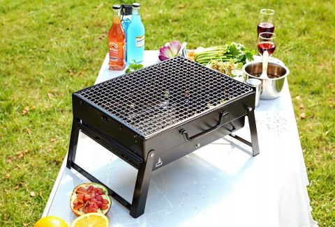 GRILL SKŁADANY TURYSTYCZNY WALIZKA PRZENOŚNY OGRODOWY WĘGLOWY Z UCHWYTEM