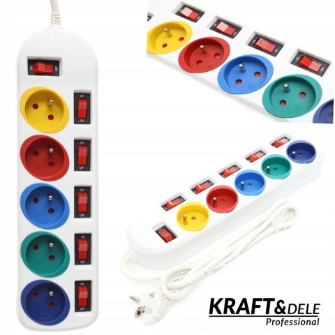 Przedłużacz Biały Listwa Antyprzepięciowa Kraft&Dele 5 m 5 Gniazd