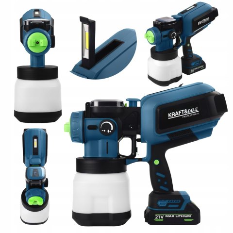Bezprzewodowy Akumulatorowy Pistolet Natryskowy Lakierniczy 21V 1,2 L LED