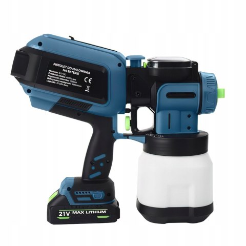 Bezprzewodowy Akumulatorowy Pistolet Natryskowy Lakierniczy 21V 1,2 L LED