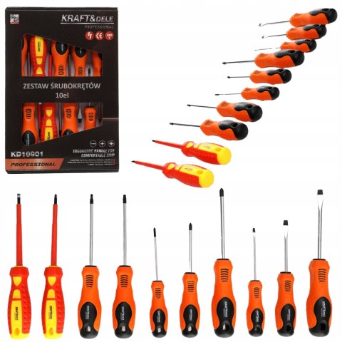 HARTOWANE WKRĘTAKI ŚRUBOKRĘTY IZOLOWANE 10 ELEMENTÓW KD10901