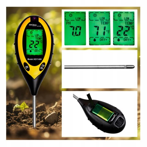 KWASOMIERZ MIERNIK TESTER OGRODNICZY PH GLEBY ZIEMII TEMPERATURA WILGOTNOŚĆ