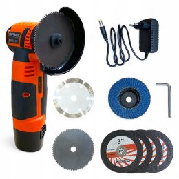 Szlifierka Kątowa Akumulatorowa 1500 mAh Bateria 2x12V 7 Tarcz Kraft&Dele