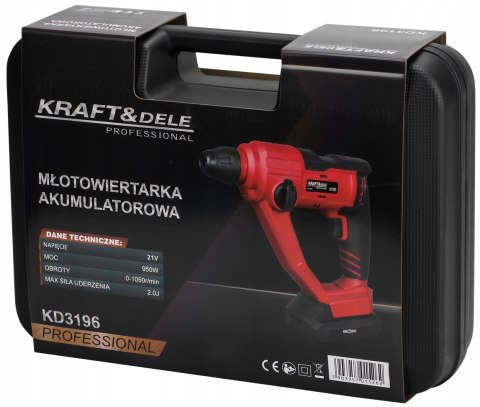 Wiertarka udarowa Młotowiertarka akumulatorowa 950W 2J MOCNA SDS+ 21V 2x4Ah