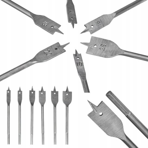 ZESTAW WIERTEŁ DO DREWNA ŁOPATKOWE 10-25MM 6SZT.