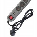 Przedłużacz 1,5m listwa 2xUSB + 5x230V + włącznik