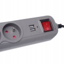 Przedłużacz 1,5m listwa 2xUSB + 5x230V + włącznik