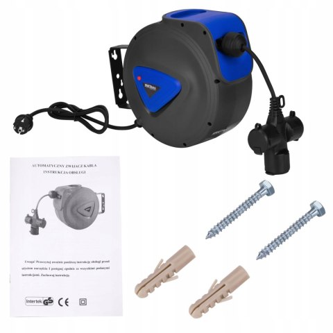 Przedłużacz Bębnowy Automatyczny Zwijacz Ścienny 180° 20m 3x Kraft&Dele